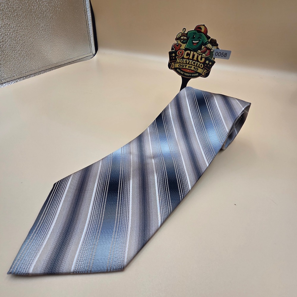 Pierre Cardin‎ Mens Silk Necktie Grey Black Blue Striped Formal Business Tie